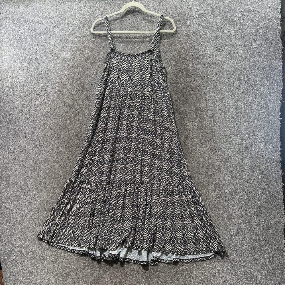 Torrid Maxi Dress Women 1X Black White Geometric Diamond Tiered Boho Flowy